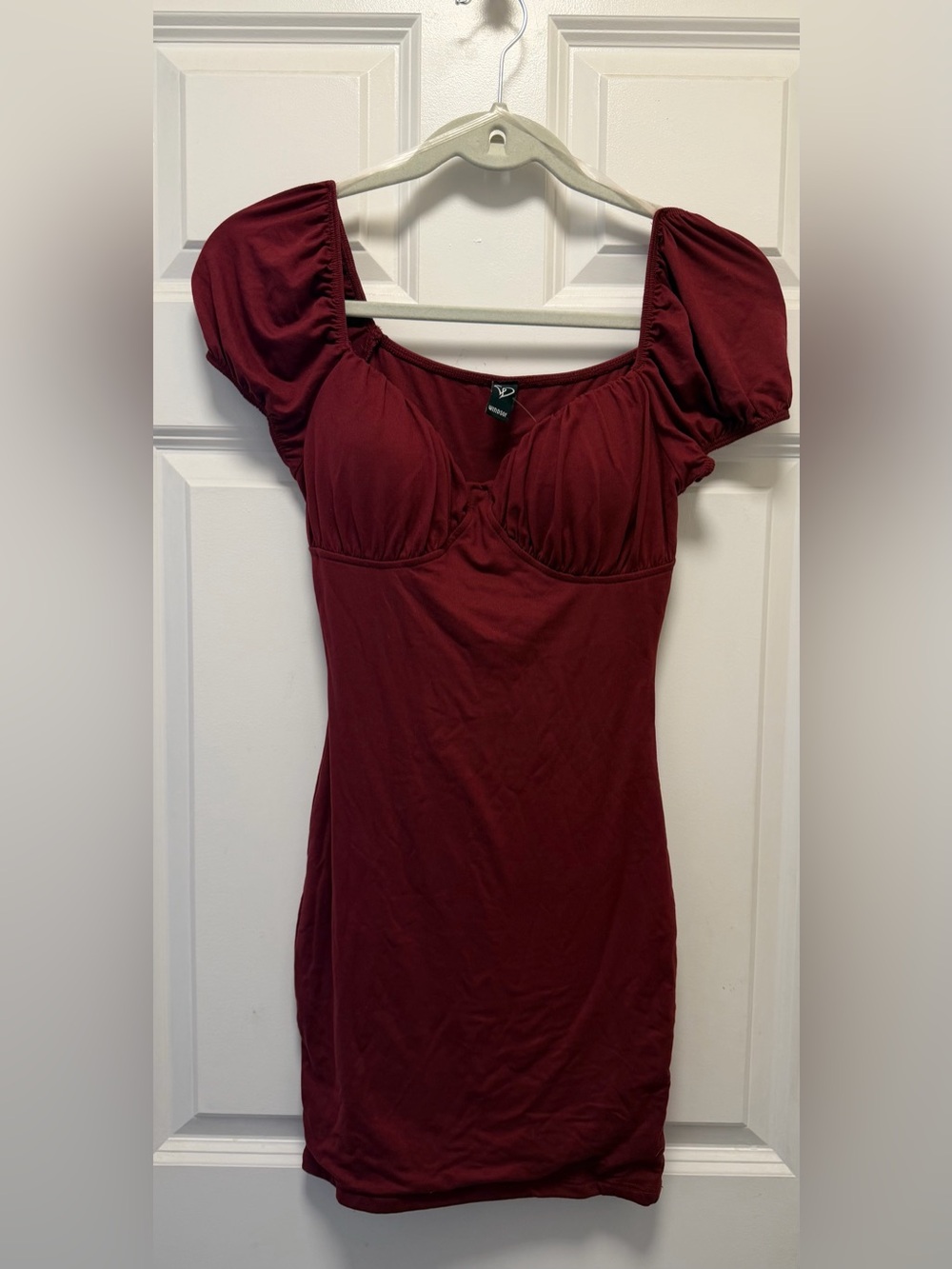 Burgundy Puff-Sleeve Square-Neck Tunic